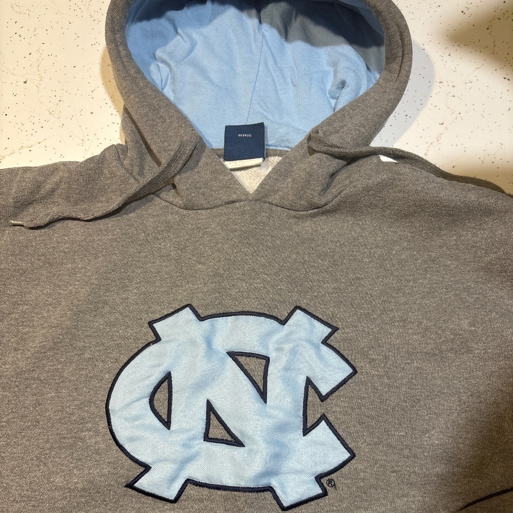 UNC Gray & Light Blue Pullover Hoodie with Embroidered Logo